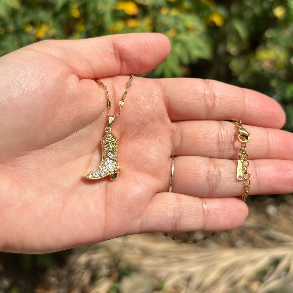 18K Gold Plated Stainless Steel Diamond Boot Necklace